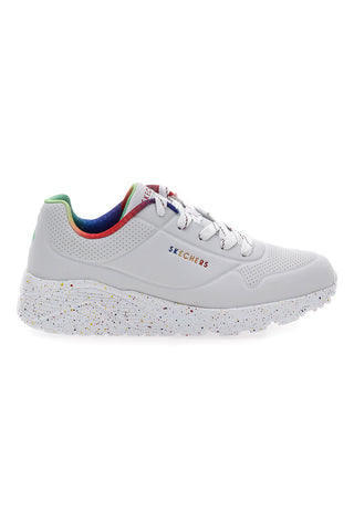 Bele superge z mavričnimi detajli in pikastim podplatom Skechers Uno Lite Rainbow Speckle
