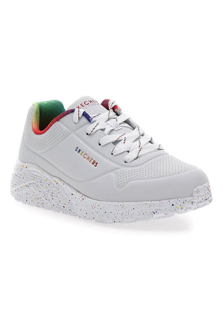 Bele superge z mavričnimi detajli in pikastim podplatom Skechers Uno Lite Rainbow Speckle