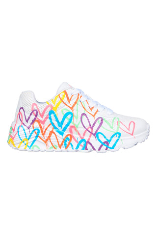 Bele večbarvne superge s srčki UNO Lite Spread the Love Skechers