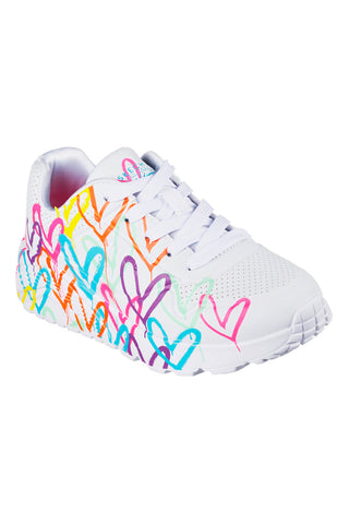 Bele večbarvne superge s srčki UNO Lite Spread the Love Skechers