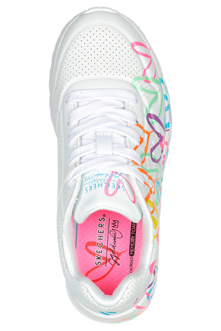 Bele večbarvne superge s srčki UNO Lite Spread the Love Skechers