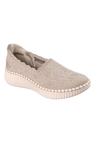 Skechers WILSHIRE BLVD TRUE CHARM perforirane pletene hlačke v sivkasti barvi