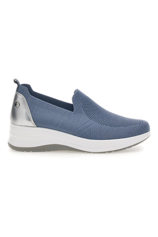 Modri mokasini Slip on iz tehnične tkanine s klinom Inblu 66IC