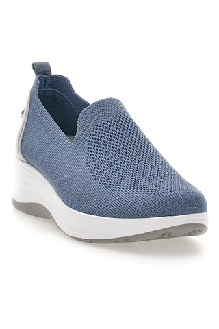Modri mokasini Slip on iz tehnične tkanine s klinom Inblu 66IC