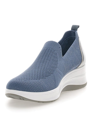 Modri mokasini Slip on iz tehnične tkanine s klinom Inblu 66IC
