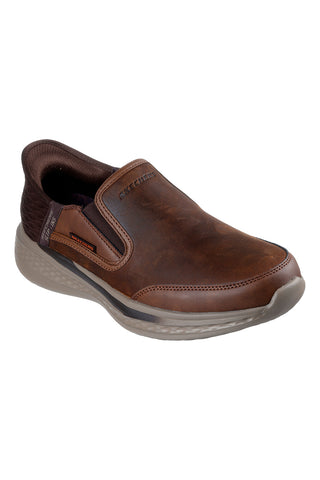 Rjavi usnjeni slip-on čevlji z Memory Foam Skechers Slade Cooper