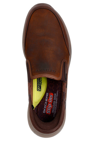 Rjavi usnjeni slip-on čevlji z Memory Foam Skechers Slade Cooper