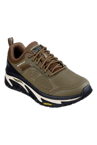 Olive zeleni vodoodporni čevlji za prosti čas Skechers Arch Fit Road Walker-Recon