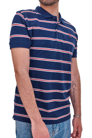 Modra polo majica z kratkimi rokavi in črtami US Golf Club 1351