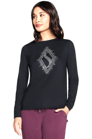 Črna majica z dolgimi rokavi in logotipom Skechers Rhinestone Burst na sprednji strani