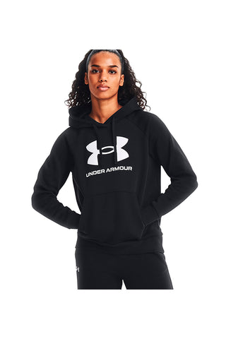 Felpa Nera Girocollo Con Cappuccio Under Armour Rival Fleece Big Logo