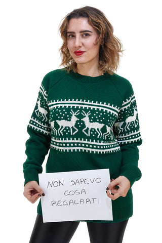 Maglione Verde Girocollo con Fantasia Natalizia Bianca BAORDMAN X24100