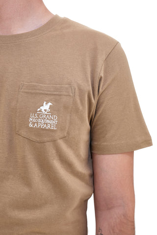 Rjava majica z žepkom in logotipom U.S. Grand Polo US51617M