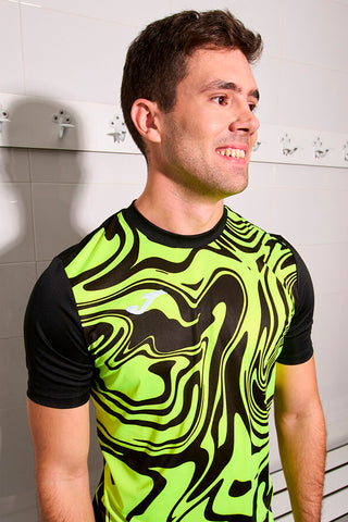 Črna športna majica z rumeno fluorescenčno potiskano JOMA Lion II