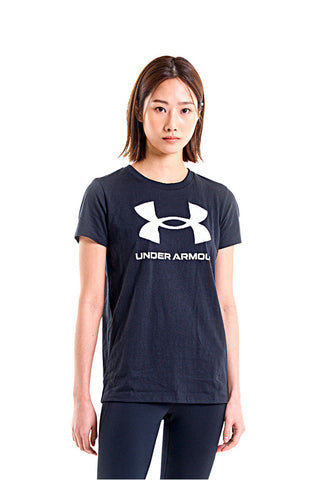 Črna majica z okroglim izrezom in belim logotipom na prsih UNDER ARMOUR RIVAL LOGO SS