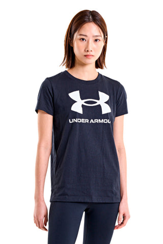 Črna majica z okroglim izrezom in belim logotipom na prsih UNDER ARMOUR RIVAL LOGO SS