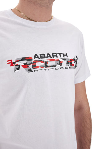Bela majica z okroglim izrezom in natisnjenim napisom Racing Attitude ABARTH AH24SS081