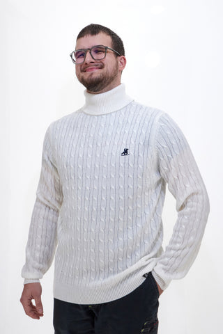 Maglione dolcevita bianco con lavorazione treccia U.S. Grand Polo US52207M