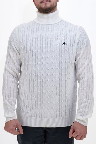Maglione dolcevita bianco con lavorazione treccia U.S. Grand Polo US52207M