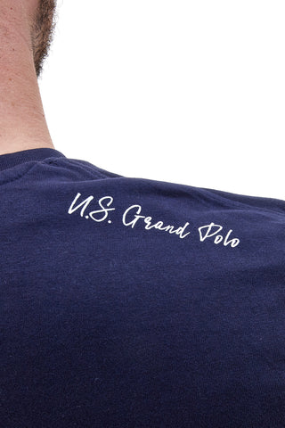 Modra bombažna majica z dolgimi rokavi in logotipom U.S. Grand Polo US52602M
