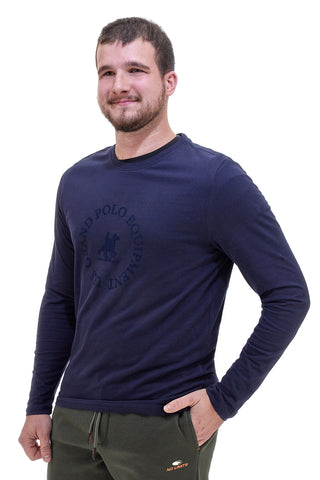 Modra bombažna majica z dolgimi rokavi in logotipom U.S. Grand Polo US52602M