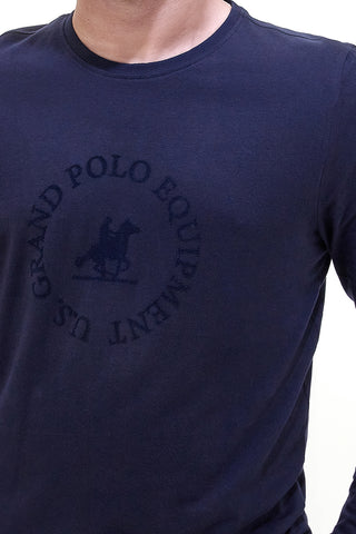 Modra bombažna majica z dolgimi rokavi in logotipom U.S. Grand Polo US52602M