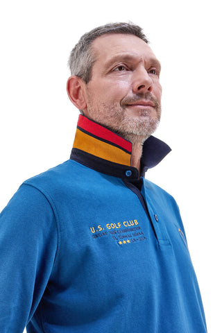 Modra polo majica z dolgimi rokavi in kontrastnimi detajli U.S. Golf Club POLOP005