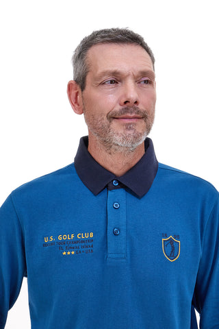 Modra polo majica z dolgimi rokavi in kontrastnimi detajli U.S. Golf Club POLOP005