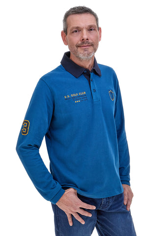 Modra polo majica z dolgimi rokavi in kontrastnimi detajli U.S. Golf Club POLOP005