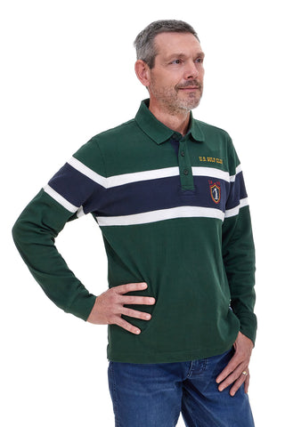 Zelena polo majica s črtami in vezenim logotipom US Golf PR01