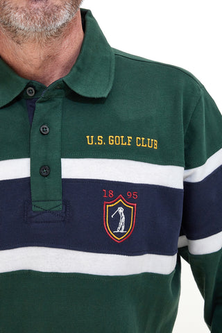 Zelena polo majica s črtami in vezenim logotipom US Golf PR01