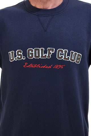 Modra majica z okroglim izrezom in natisnjenim napisom U.S. Golf Club F106