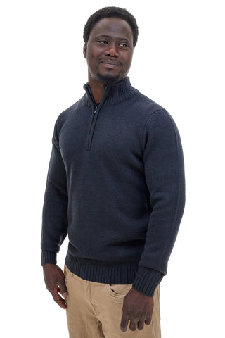 Maglione blu con collo zip in misto lana US Golf AC12