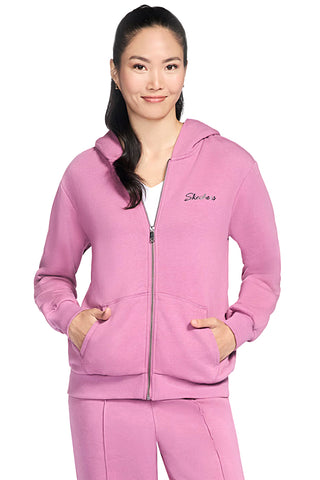 Felpa con cappuccio rosa con zip in tessuto skech-sweats french terry Skechers JA286