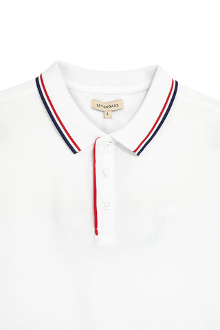 Bela bombažna polo majica s črtastim ovratnikom Sevenoaks Nby6212
