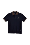 Modra polo majica s kontrastnim ovratnikom in izvezenim logotipom Us golf PO2607