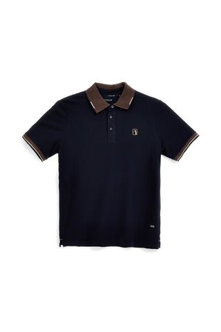 Modra polo majica s kontrastnim ovratnikom in izvezenim logotipom Us golf PO2607