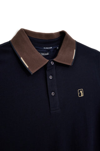 Modra polo majica s kontrastnim ovratnikom in izvezenim logotipom Us golf PO2607