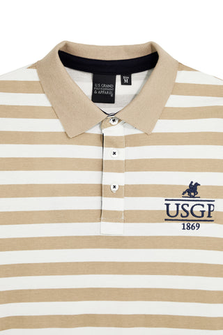 Bež in bela črtasta polo majica 100% bombaž U.s. grand polo US61505M