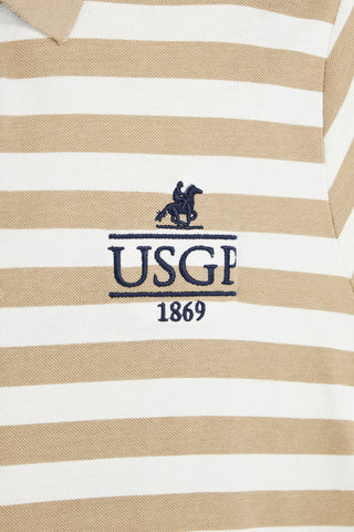 Bež in bela črtasta polo majica 100% bombaž U.s. grand polo US61505M