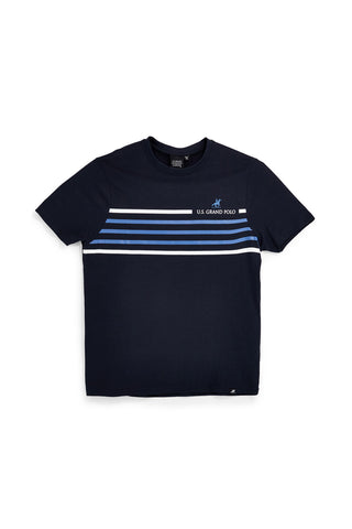 Modra majica s črtami in logotipom U.s.grand polo S61620M