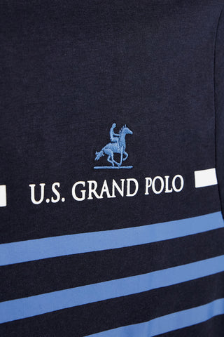 Modra majica s črtami in logotipom U.s.grand polo S61620M