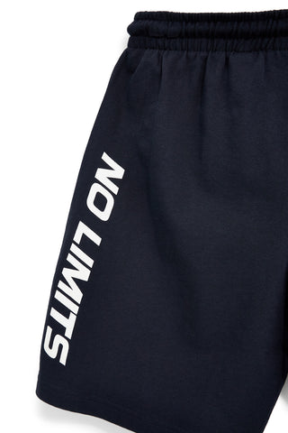 Modre bermuda hlače s potiskom na strani in vrvico No limits MABK010S26