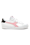 Bele in roza superge z logotipom DIADORA GAME P GS GIRL na strani