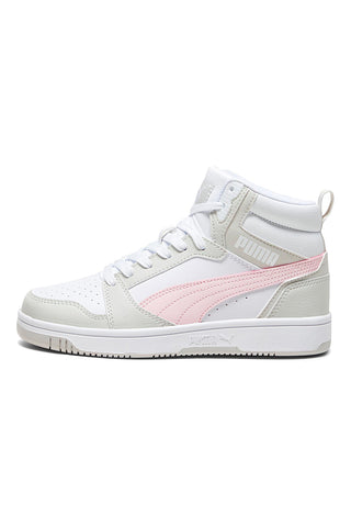 VISOKE BELE SUPERGE Z ROZA DETAJLI PUMA REBOUND V6 MID JR