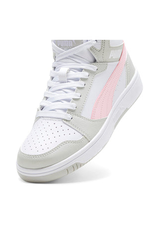 VISOKE BELE SUPERGE Z ROZA DETAJLI PUMA REBOUND V6 MID JR