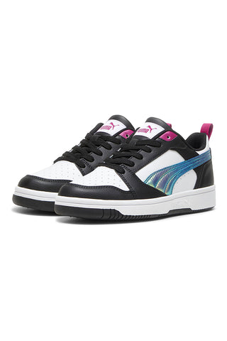 Bele in črne superge z barvnimi stranskimi trakovi Puma Rebound V6 Lo Bouncy Sky Jr