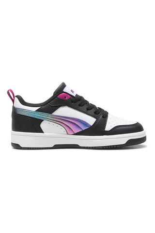 Bele in črne superge z barvnimi stranskimi trakovi Puma Rebound V6 Lo Bouncy Sky Jr
