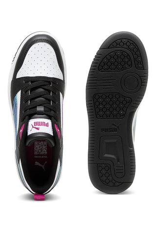 Bele in črne superge z barvnimi stranskimi trakovi Puma Rebound V6 Lo Bouncy Sky Jr