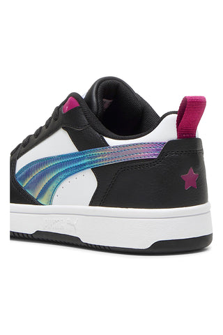 Bele in črne superge z barvnimi stranskimi trakovi Puma Rebound V6 Lo Bouncy Sky Jr